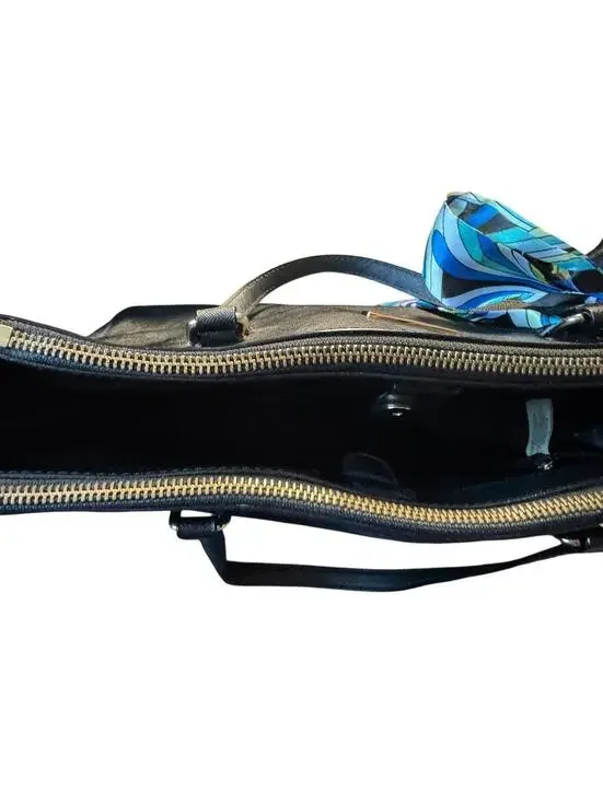 Kate Spade Black Leather Tote Bag with Blue Accent Scarf - Picture 6 of 6